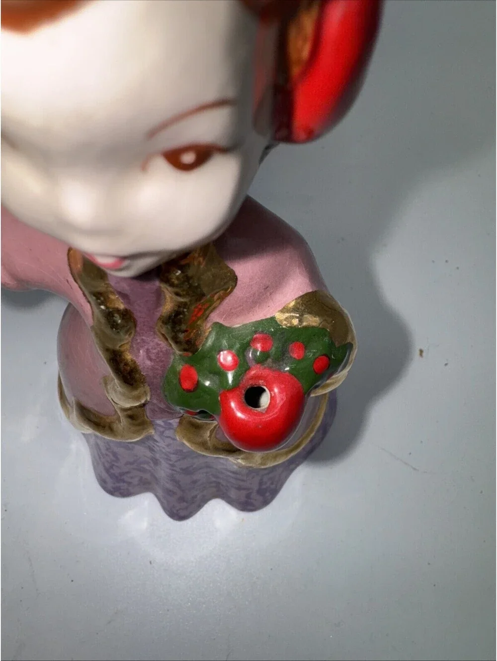 Vintage Atlantic Mold Ceramic Girl  Ringing Bell 5.5” Tall
